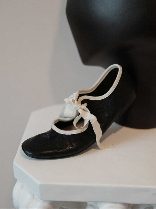 Lace-Up Ballet Flats -White