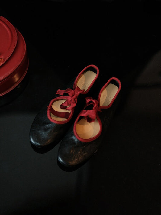 Lace-Up Ballet Flats -Red