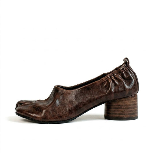 Vintage High-Heeled Toe-Separated Pumps - Brown