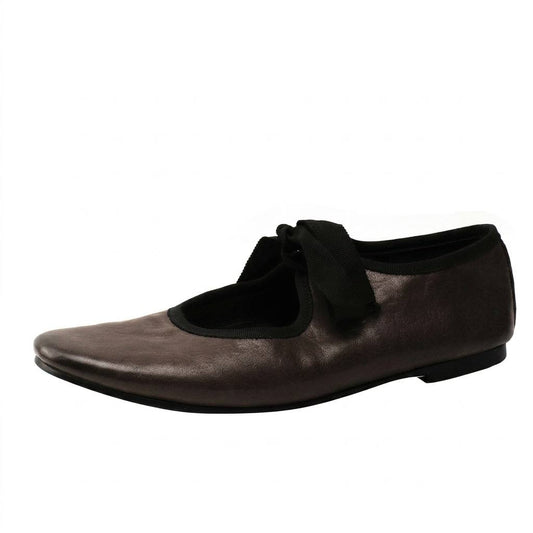Lace-Up Ballet Flats -Dark Brown