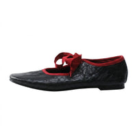 Lace-Up Ballet Flats -Black
