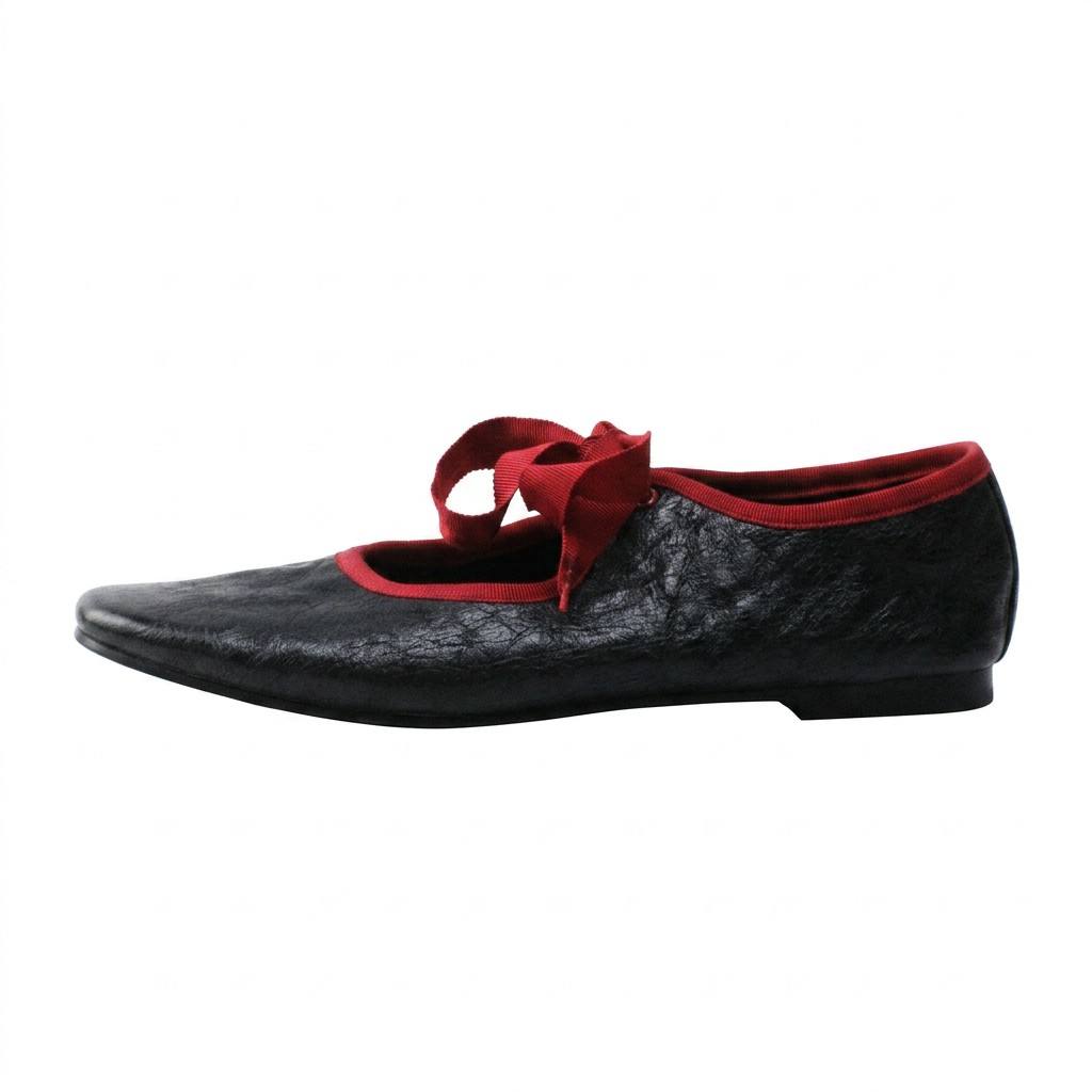 Lace-Up Ballet Flats -Black