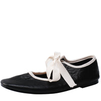 Lace-Up Ballet Flats -White