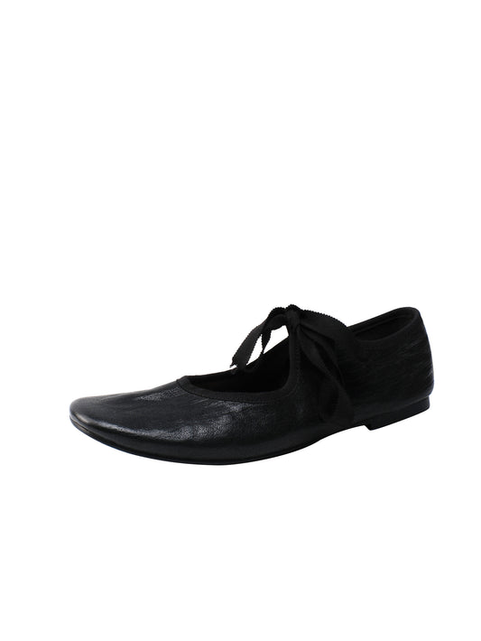 Lace-Up Ballet Flats -Black