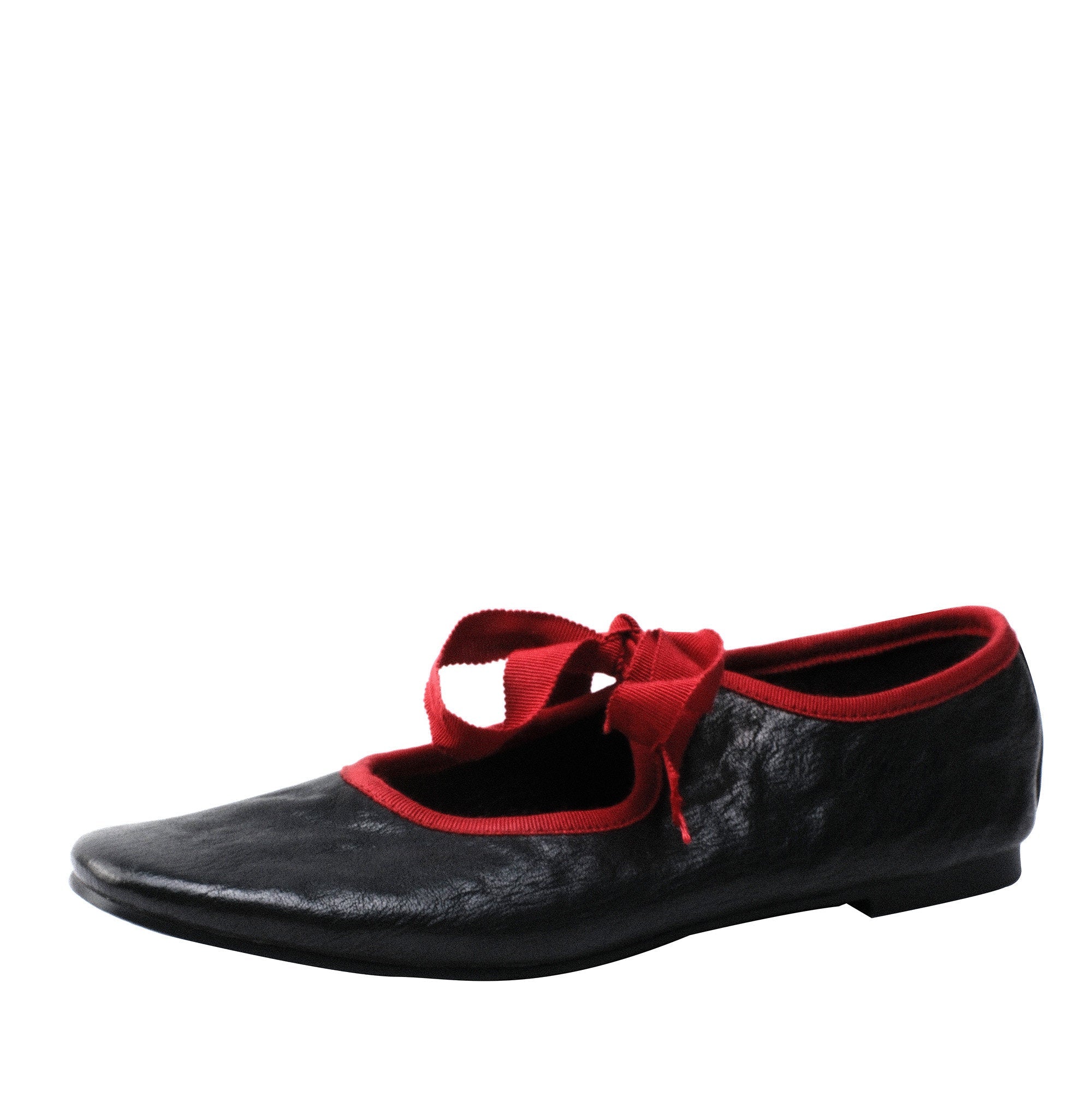 Lace-Up Ballet Flats -Red